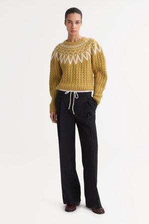 Soft Goat - Fair isle cable knit - Women cashmere sweater - M - Light Honey