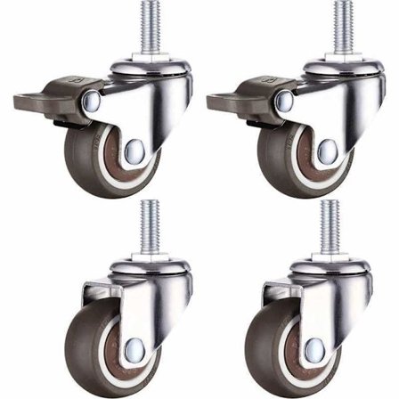 XVX 4 kpl. pieniä huonekalujen pyöriä - 25 mm - Pehmeä TPE-kumi - M6 x 15 mm - Kierre (2 kpl jarrulla) (25 mm)