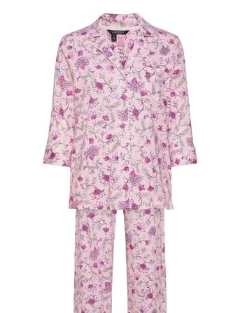 Lrl 3/4 Sl. Notch Collar Long Pant Pj Pink Floral Pink Lauren Ralph Lauren Homewear