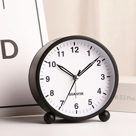 Stille Analog Vekkerklokke Rund - Svart/NC/