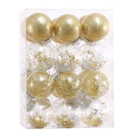 Gull Julekule for Juletrepynt 6cm 24stk, Glitrende Transparent Julekuler Deko Jul