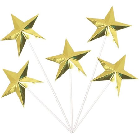 60 st 3D stjärnformade cupcake-dekorationer, silverfärgade stjärnformade tårtdekorationer, dessertdekorationer, festtillbehör, guld