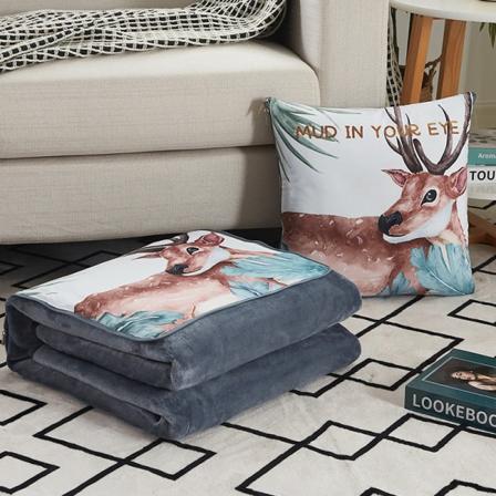 Tykt lammeskinnspledd Coral Fleecepute Kontor Nappepute Teppe for dobbeltbruk Good luck deer Pillow 40 * 40cm quilt 105 * 155cm