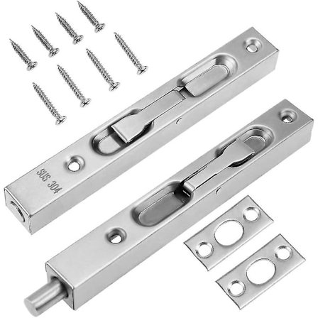 Dolda dörrlås, 15 cm, säkerhetsbult, 304 rostfritt stål, låsspärr för dörrplanka, dubbel trädörr[mo]