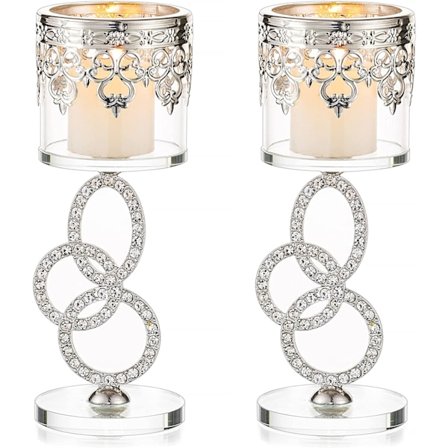 Sølvkrystal og guldjern lysestage 2 stk., med 3 ringe