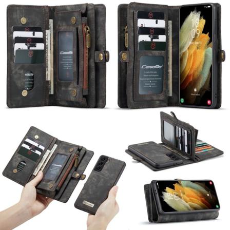 Caseme Samsung Galaxy S21+ (plus) Retro Läder Plånboksfodral - G Svart