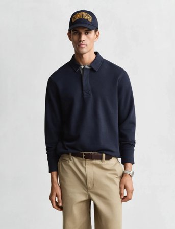 GANT Light Sacker Rib Ls Polo - Navy - M