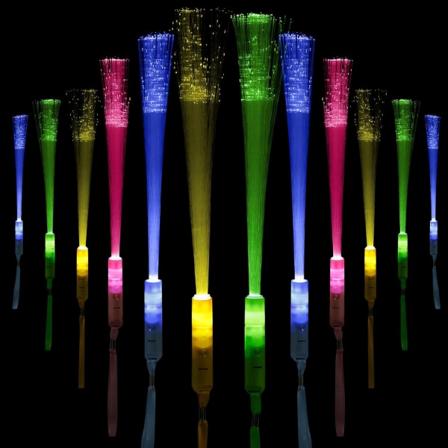 LED lyspinner, 2 stk fiberoptisk lys, flerfarget flagg