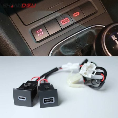 Ny rød LED bil USB-lader PD hurtigladeadapter telefonladingsuttak knapp for VW Golf 6 MK6 Jetta 5 Scirocco 2006-2012