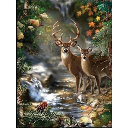 5D Diamantmaleri Dyr DIY Hjort Kombinasjon Rund Bor Full av Løver og Elefanter -(Par Sika Hjort)-12*16 tommer