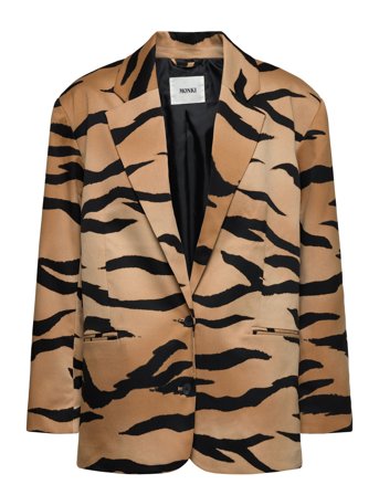 Monki Single-Breasted Oversized Tiger Printed Blazer - Brown - M