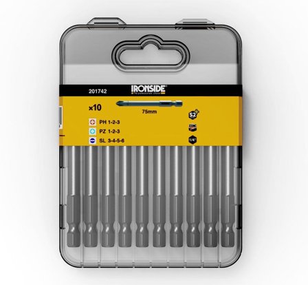 Ironside 201742 Bitssats 10 delar, spår/PH/PZ 75 mm, Maskintillbehör & förbrukning