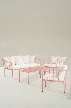 Jotex - Loungemøblement - 4 Deler Aluminium/Polyeterskum/Polyester Rosa MENTON - Kjøp Loungemøbler hos Jotex