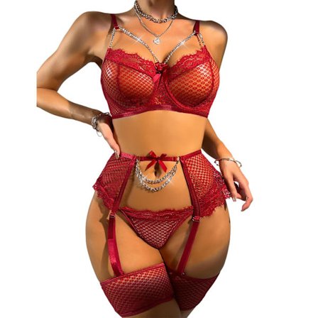 Dame Lingerisæt, Sexet Babydoll Natkjole BH og Trussesæt med Komfortabel Pasform til Romantiske Nætter og Særlige Lejligheder (RØD)