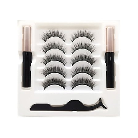 Magnetiska ögonfransar och eyeliner Kit 5 par naturligt utseende lösögonfransar med magnetisk eyeliner pincett Lätt att applicera