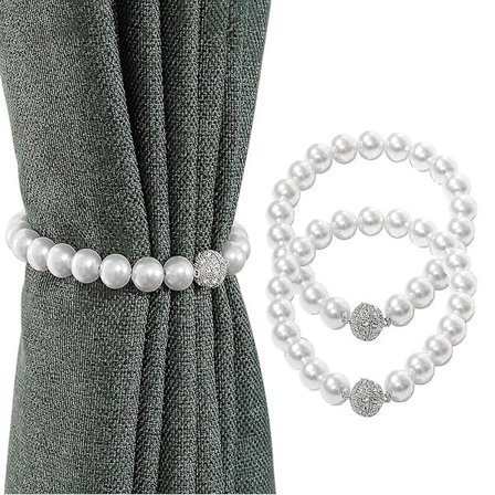 2 stk hvite perle magnetiske gardinklips, gardinrem