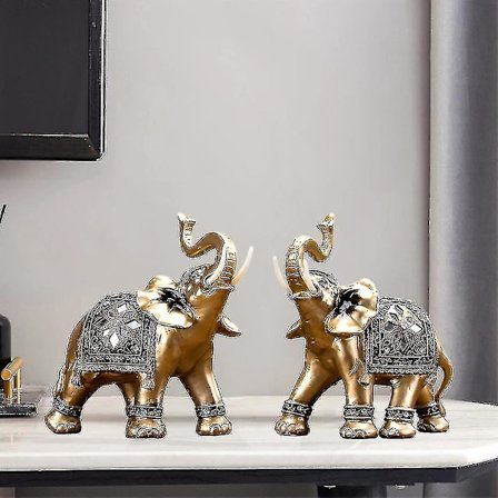 2x Lykkeelefant Statue Skulptur Harpiks Feng Shui God Held Figur Home Bil Hylde Dekoration Dekoration Til Hjem Kontor Cafe Butikvindue