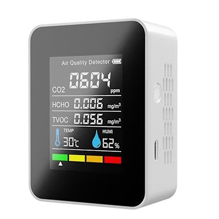 5 i 1 CO2-måler Digital Temperatur Fugtighedstester Kuldioxiddetektor Luftkvalitetsmonitor Tvo