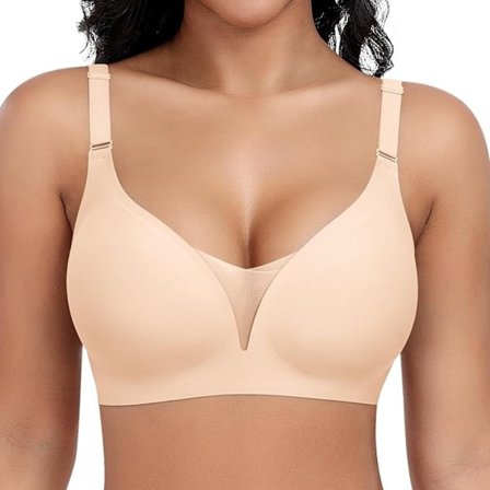 Langaton XL-kokoinen rintaliivi suurille rinnoille, saumaton push-up-rintaliivi Beige