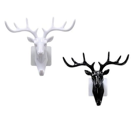 Krok med hjortegevir, kreativ retro hjemmekunstdekorasjon, nøkkelharpiks hjortegevir krok veggkrok 2 stk (svart+hvit)