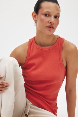 NA-KD Ribbed Tank - Basic toppe - Orange - S