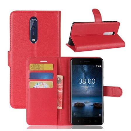 Nokia 8 trendikäs nahkakotelo - Punainen