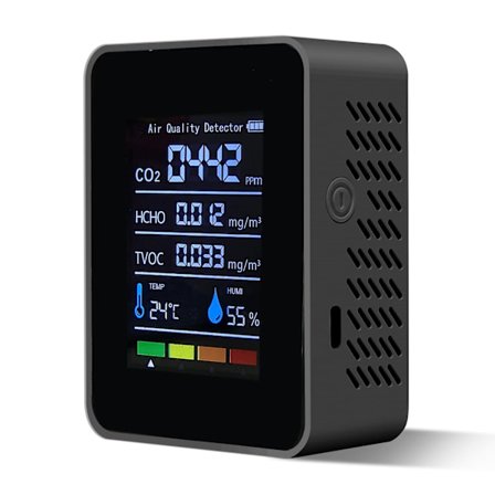 5-i-1 Indendørs Luftkvalitetsmåler, Bærbar Smart Luftkvalitetsdetektor med CO2, TOC, Formaldehyd, Temperatur og Summer