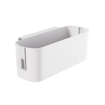 Oppbevaringsboks i plast ved sengekanten med avtagbar krok