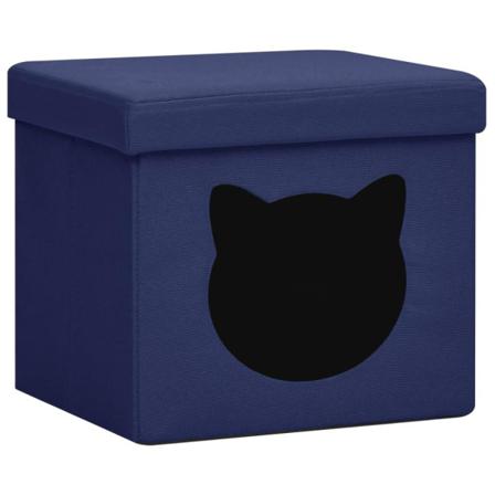 Vidaxl Hopfällbar Förvaringspall Blå Tyg Kattmotiv Blå