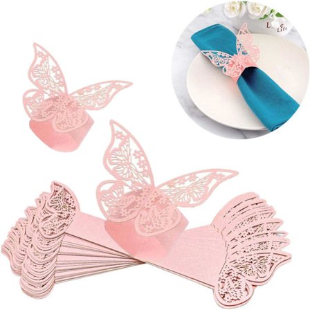 50 Stykker (Pink) Sommerfuglformet Servietring Hul Papirserviet