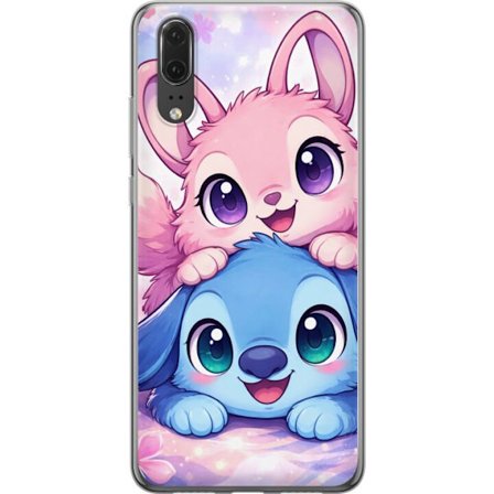 Kompatibel Mobilcover til Huawei Huawei P20 Sød kawaii illustration med pink og blå fantasidyr, store øjne og bløde farver perfekt til børnevære