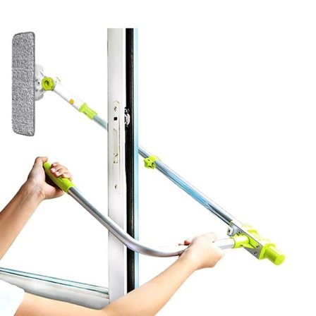 Vinduesrenser med smart vinkel, udtrækkeligt teleskophåndtag og dobbeltsidet vinduesskraber til udendørs brug
