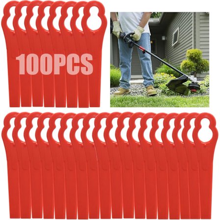 100 stk Plast Gress Trimmer Blader, Trådløse Blader 83mm Gressklipper Hage R...