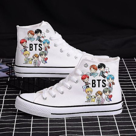 Bts Canvas Shoes Star Komfortable Casual Shoes Mænd og kvinder tegneserietryk