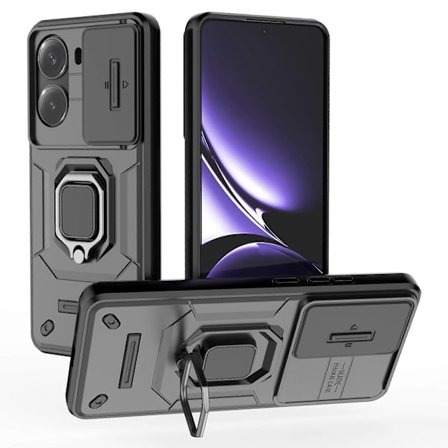 Til Xiaomi Poco X7 Pro 5G Redmi Turbo 4 5G Etui PC TPU Støtteben Telefonbeskytter med Linsebeskyttelse Sort