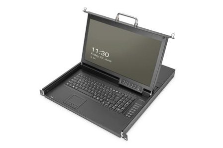 Digitus Modular 43,2cm HD LCD TFT console, 16 Port VGA with 16 port VGA KVM, GE keyboard, RAL 9005 black