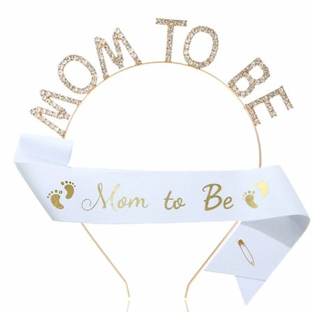 80CM Hvit Sash “Mummy to be” Mum to Be Krone Tiara “Mum to BE” Fotorekvisita Bånd Polyesterbånd Festdekorasjon for Babyshower Dåp Babyshower 