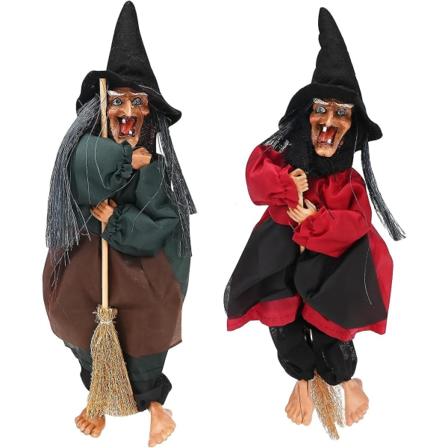 2 stk Mini Hanging Ghost Witch Decor - Glødende øjne, uhyggelige lyde