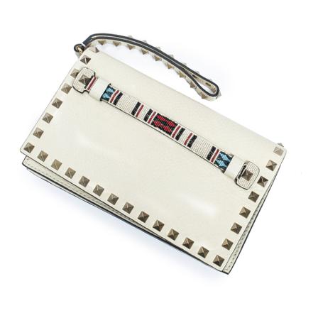 Valentino Vintage Pre-owned Rockstud Flap Clutch , Beige , Dames , Maat: ONE Size Vintage Tassen