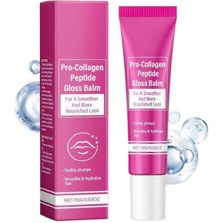 Pro-Collagen Peptide Lip Gloss Balm - Volymgivande och återfuktande läppglans, återfuktar och slätar ut läpparna, skir och glansig finish för 
