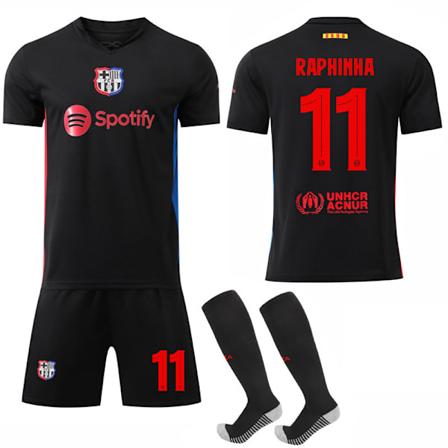 Barcelona Borte Svart Jersey Fotbollströja Set 2024-2025 Nr. 11 RAPHINHA 20