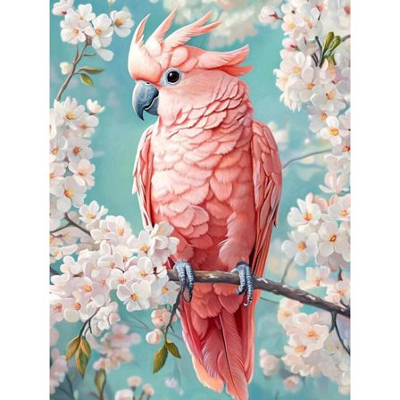 Pink Kakadue Diamant Maleri Sæt 5D Fuld Bor, Tropisk Fugl På Kirsebærblomster, DIY Kunst Gave Til Fugleelskere, Forårshjem Væg