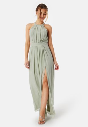 AngelEye High Neck Maxi Dress With Split Sage Green Klær