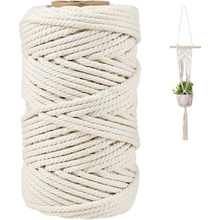 5 mm:n makrameenaru, 50 metriä paksua puuvillamakrameenarua (beige)