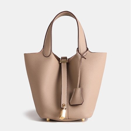 Romslig Khaki Kuleveske i Ku-skinn Unik Teksturert Pendlerhåndveske