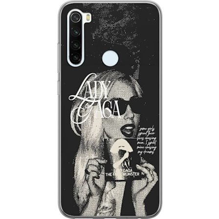 Yhteensopiva Puhelinkuori Xiaomi Redmi Note 8 Lady Gaga mustavalkoinen retrojuliste aurinkolaseilla ja pop-taide-estetiikalla