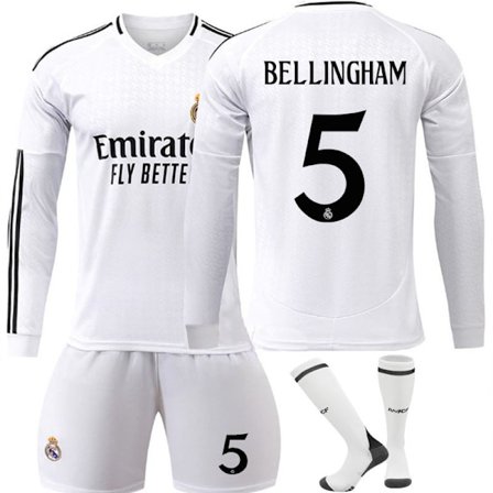 24-25 Real Madrid CF Langærmet Trøje NO.5 BELLINGHAM Trøjer Børn Voksen Fodboldudstyr med Sokker