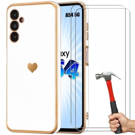 TPU-cover til Samsung Galaxy A54 5G hvidt blødt beskyttende hjertemønster + 2 hærdede briller