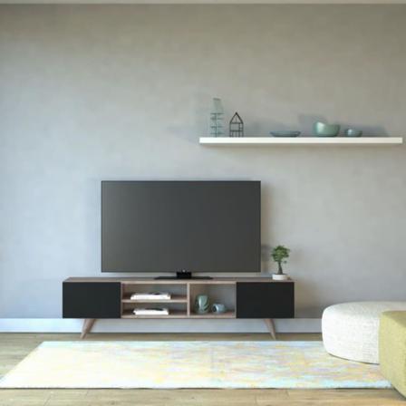 Homemania Tv-bänk Dore 160x29,7x40,6cm Cm Svart Och Valnötsträ Multifärg