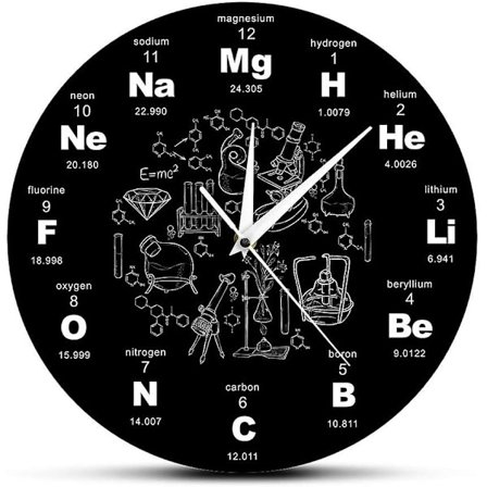 12" Periodisk Tabell Veggklokke Kjemiske Symboler Digital Scien